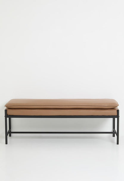 Faux Leather Saddle Bench - Tan