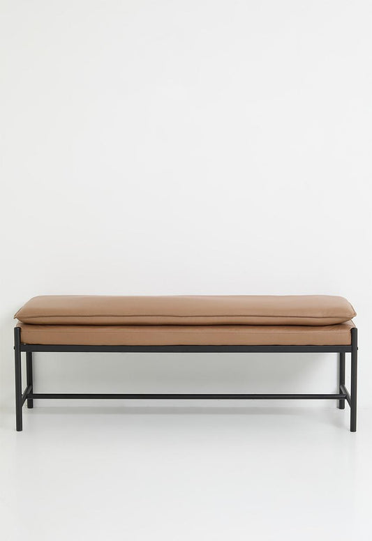 Faux Leather Saddle Bench - Tan