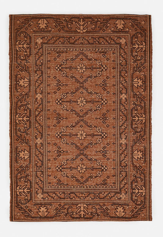 Flo Cotton Printed Rug – Rust