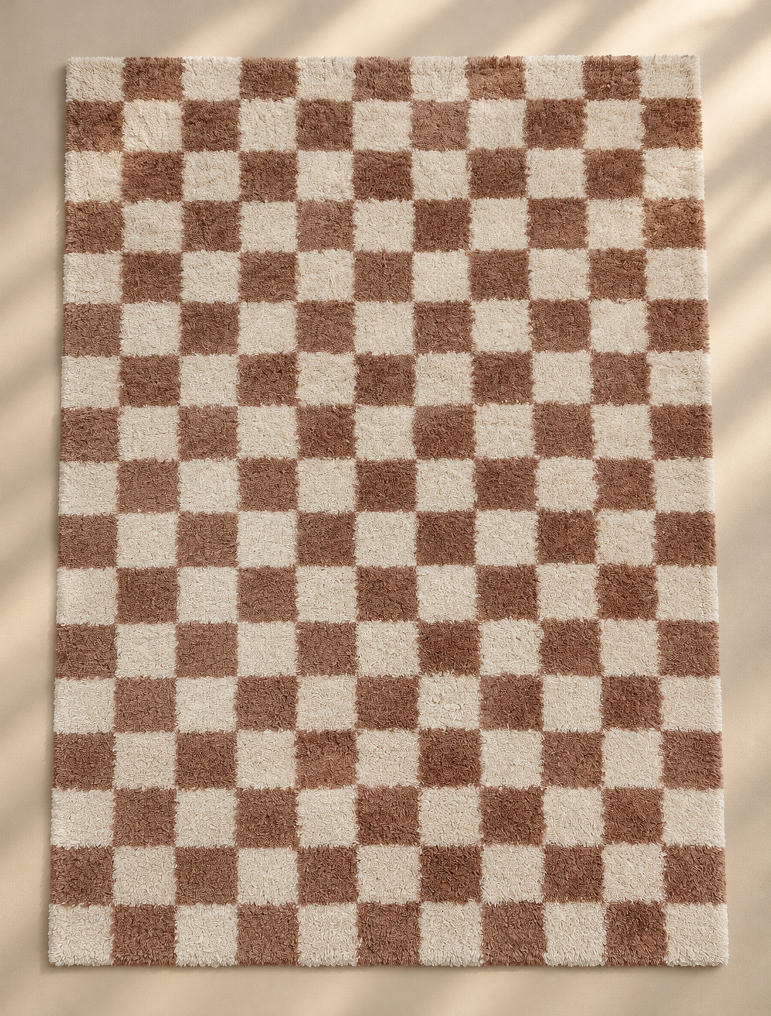 Checkered Shaggy Rug - Natural & Rust