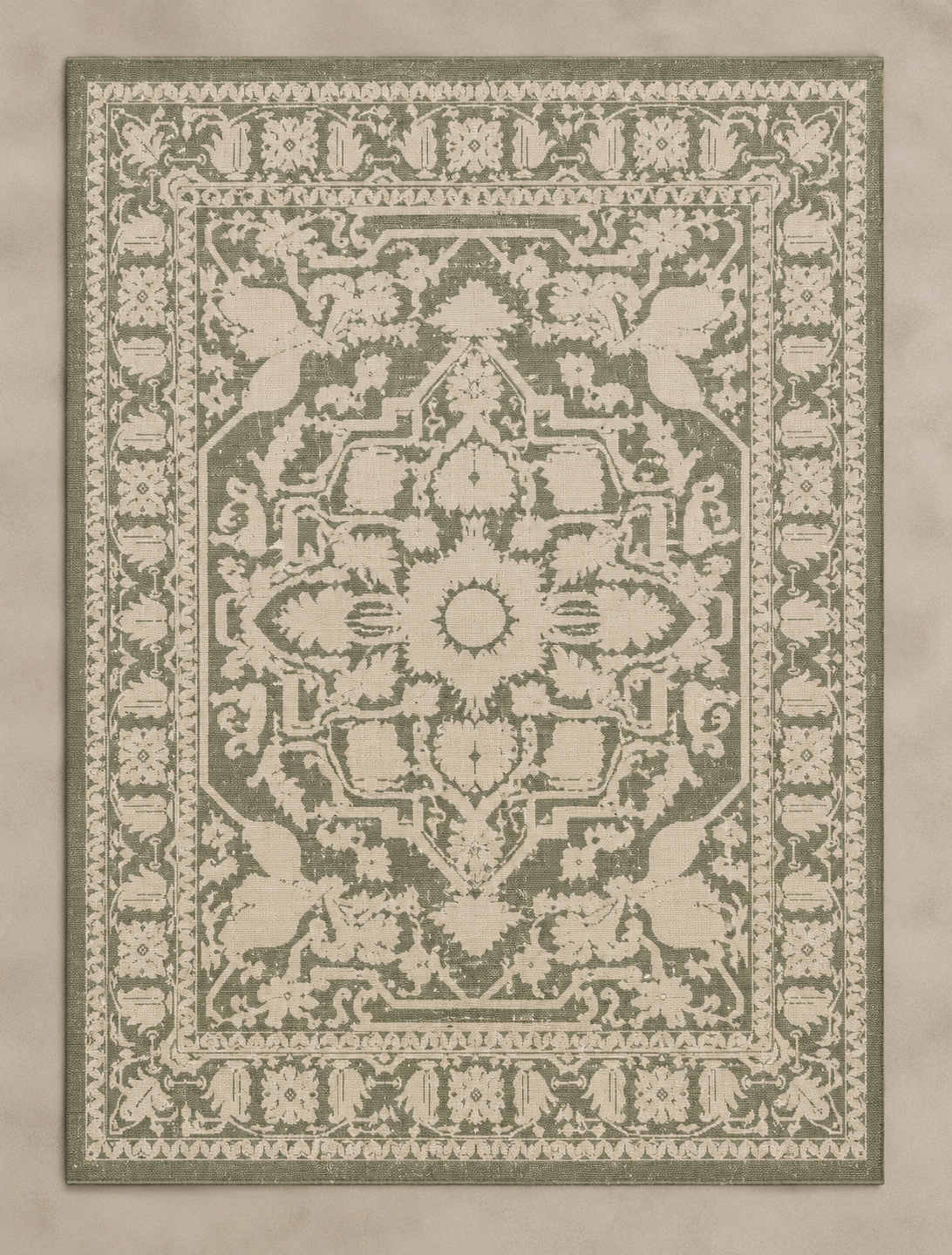 Antique Printed Cotton Rug Natural & Sage - 120x180