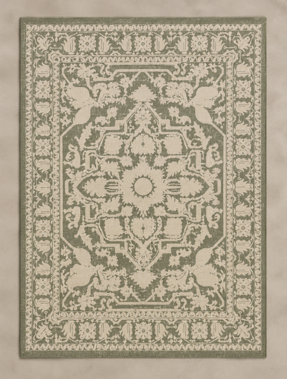 Antique Printed Cotton Rug Natural & Sage - 120x180