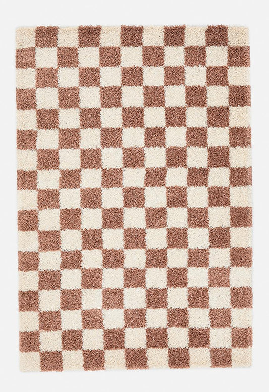 Shaggy Check Rug - Rust