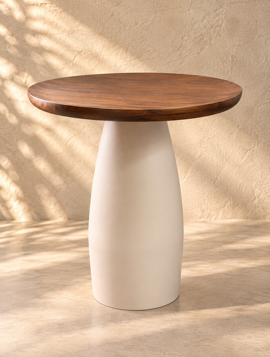 The Sienna Pedestal Side Table – Natural & Cream