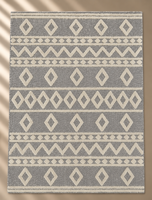 Tufted Geometric Rug Grey & Ivory - 200x300