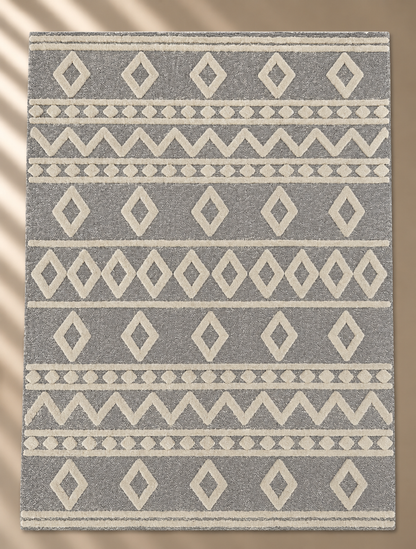 Tufted Geometric Rug Grey & Ivory - 160x230