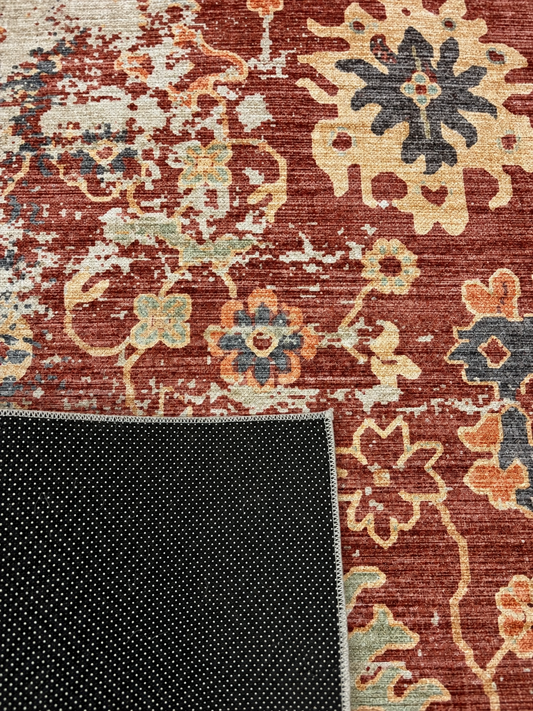 Distressed Floral Rug Rust - 160x230