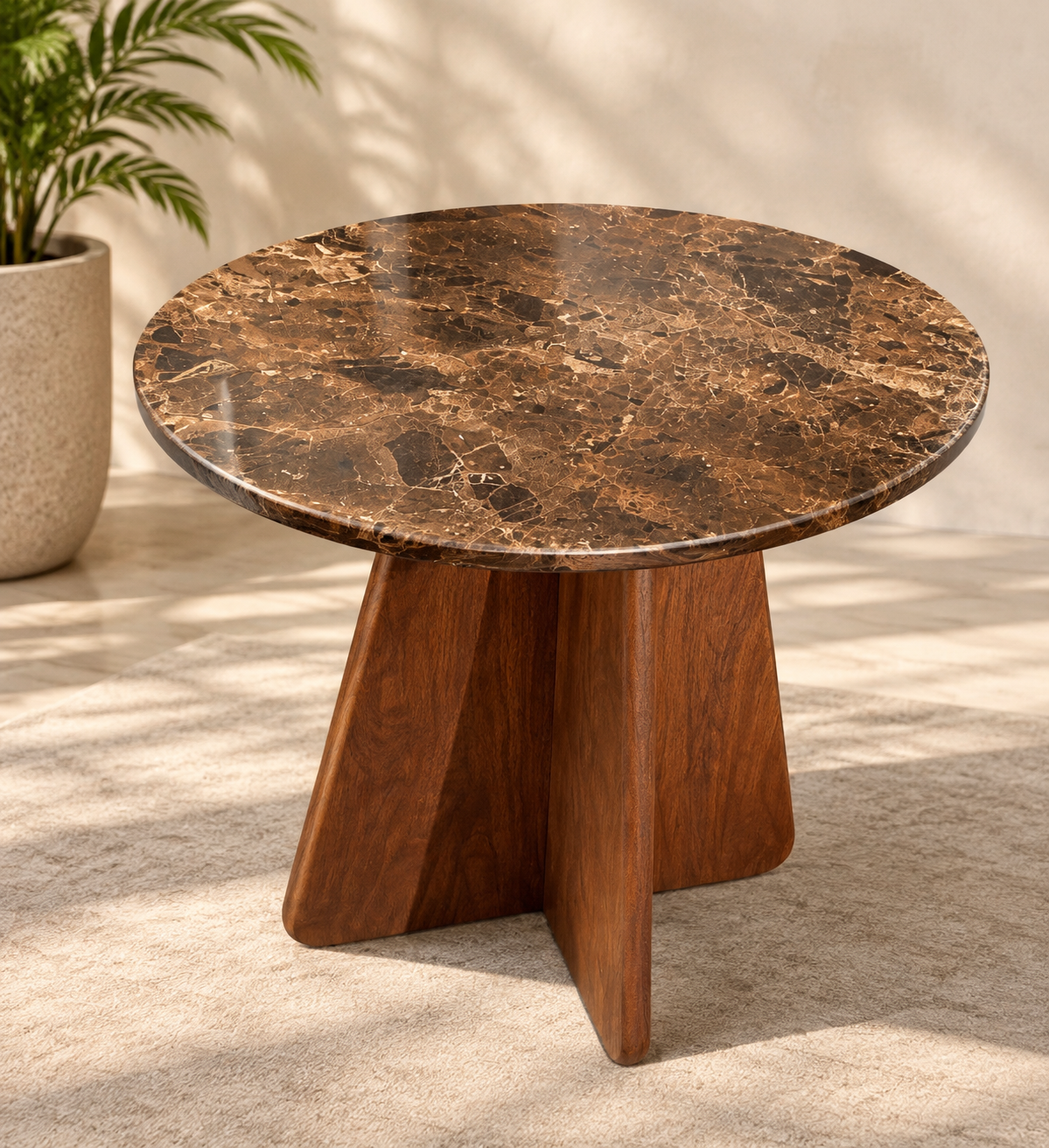 The Verona Oval Side Table – Marble Effect & Dark Wood