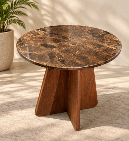 The Verona Oval Side Table – Marble Effect & Dark Wood