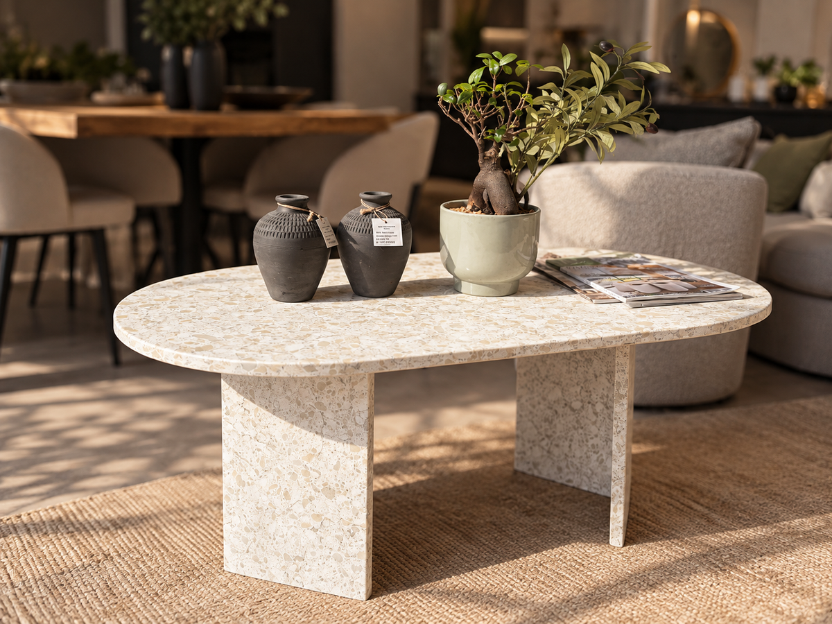 Cream Terrazzo Stone Coffee Table