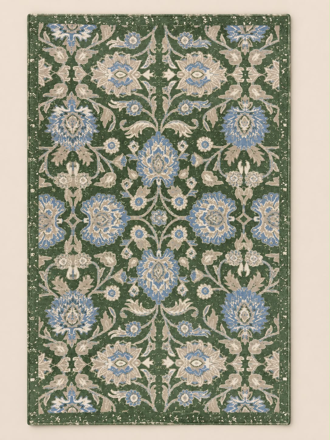 Floral Printed Cotton Rug Green - 120x180