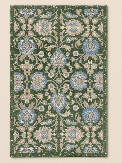 Floral Printed Cotton Rug Green - 120x180