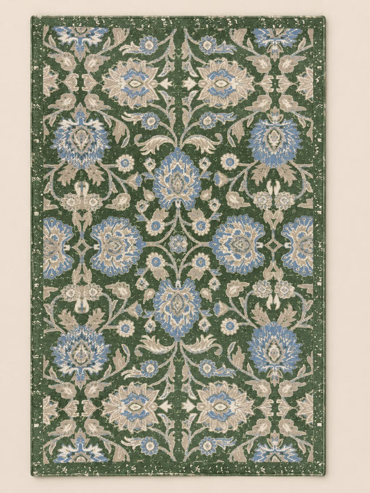 Floral Printed Cotton Rug Green - 120x180