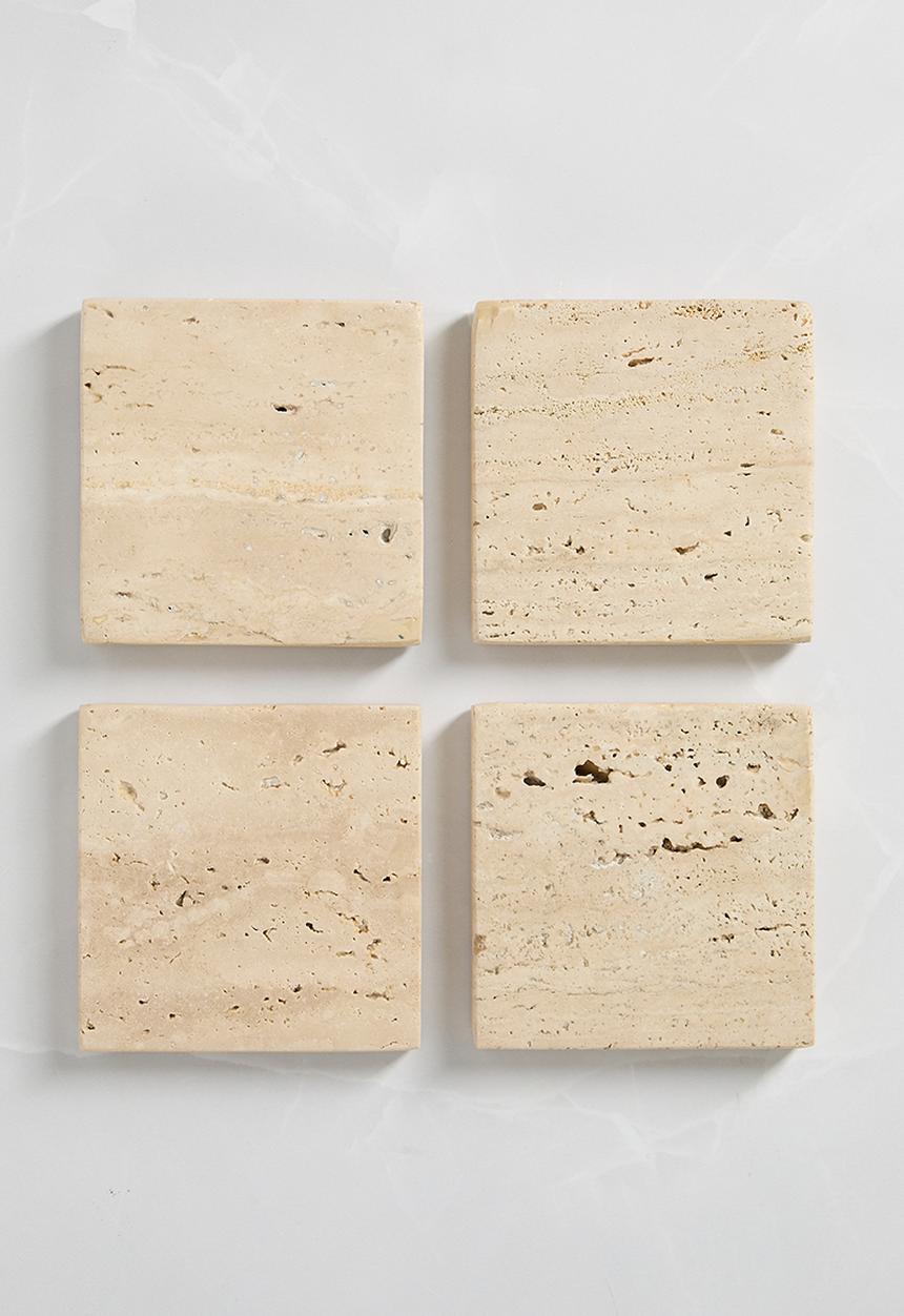 Square Travertine Coaster Set of 4 - Natural