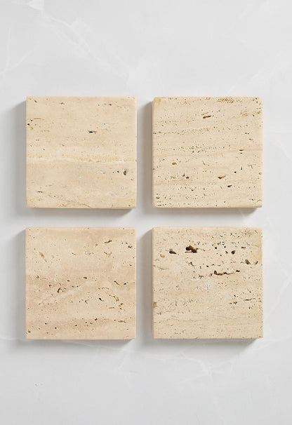 Square Travertine Coaster Set of 4 - Natural