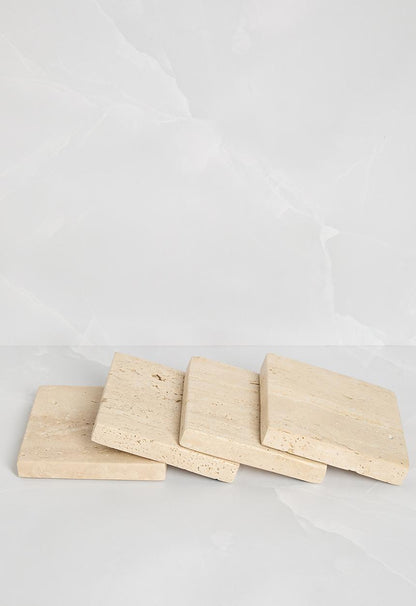 Square Travertine Coaster Set of 4 - Natural