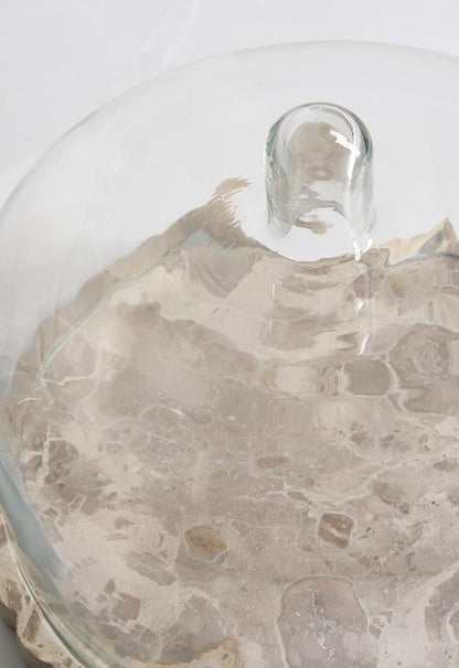 Scalloped Marble Cake Stand with Glass Dome – Natural