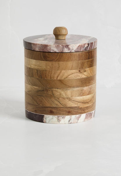 Wood cannister with marble lid small - brown