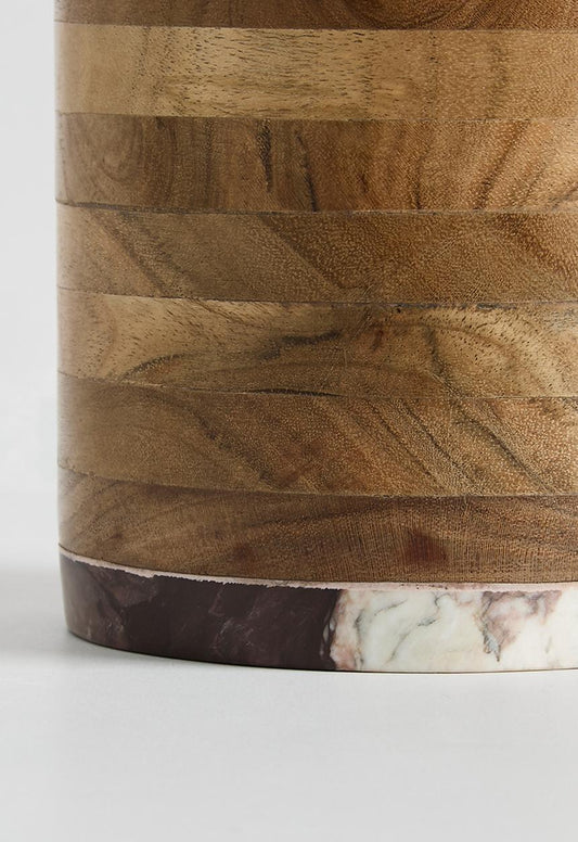 Wood cannister with marble lid small - brown