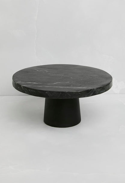 Luno wood & marble cake stand - black