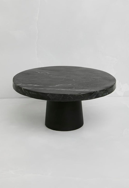 Luno wood & marble cake stand - black