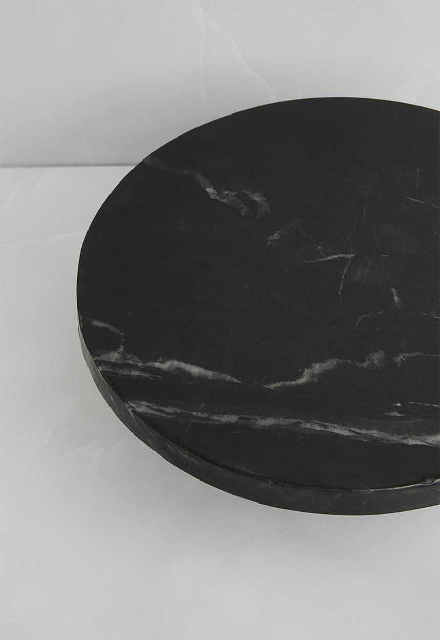 Luno wood & marble cake stand - black
