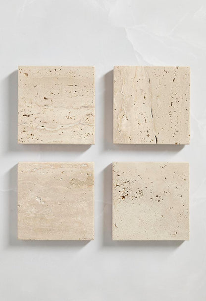 Square Travertine Coaster Set of 4 - Natural
