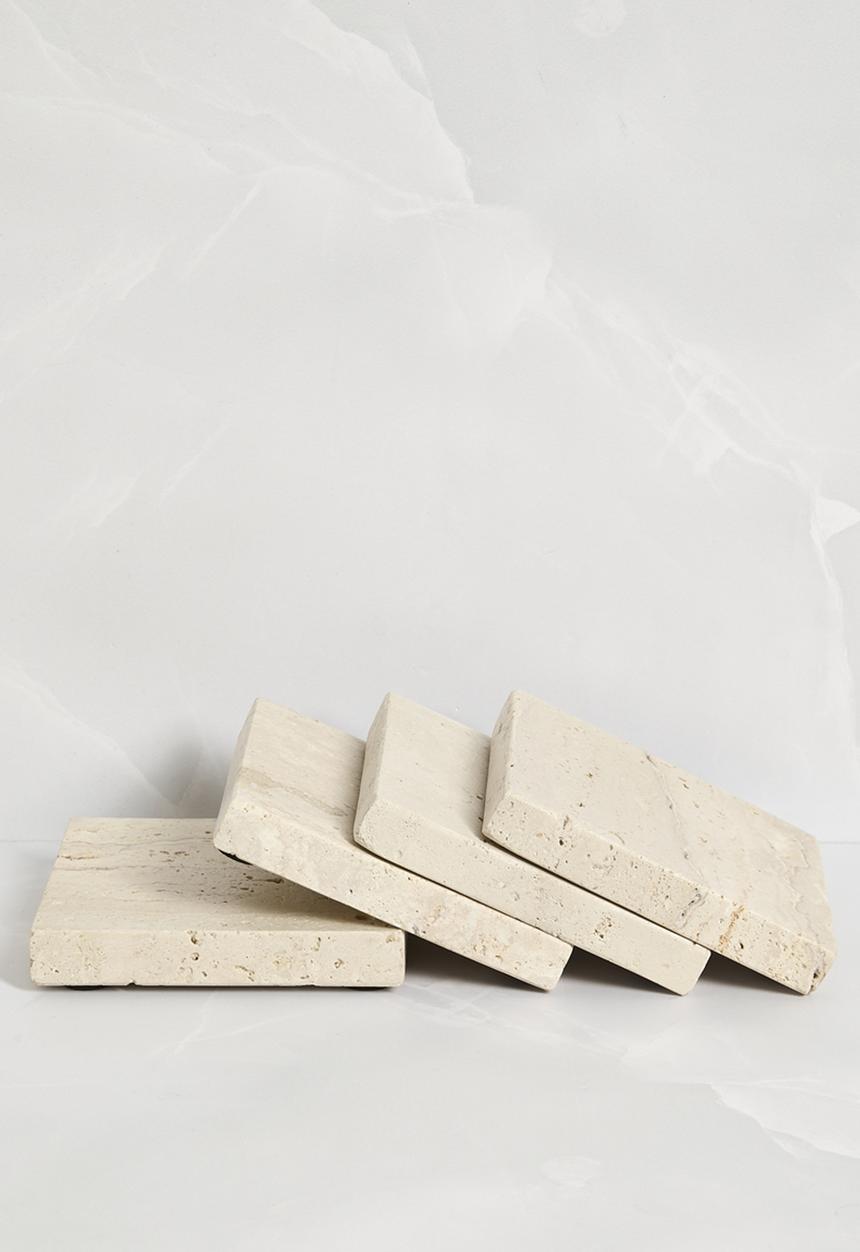 Square Travertine Coaster Set of 4 - Natural