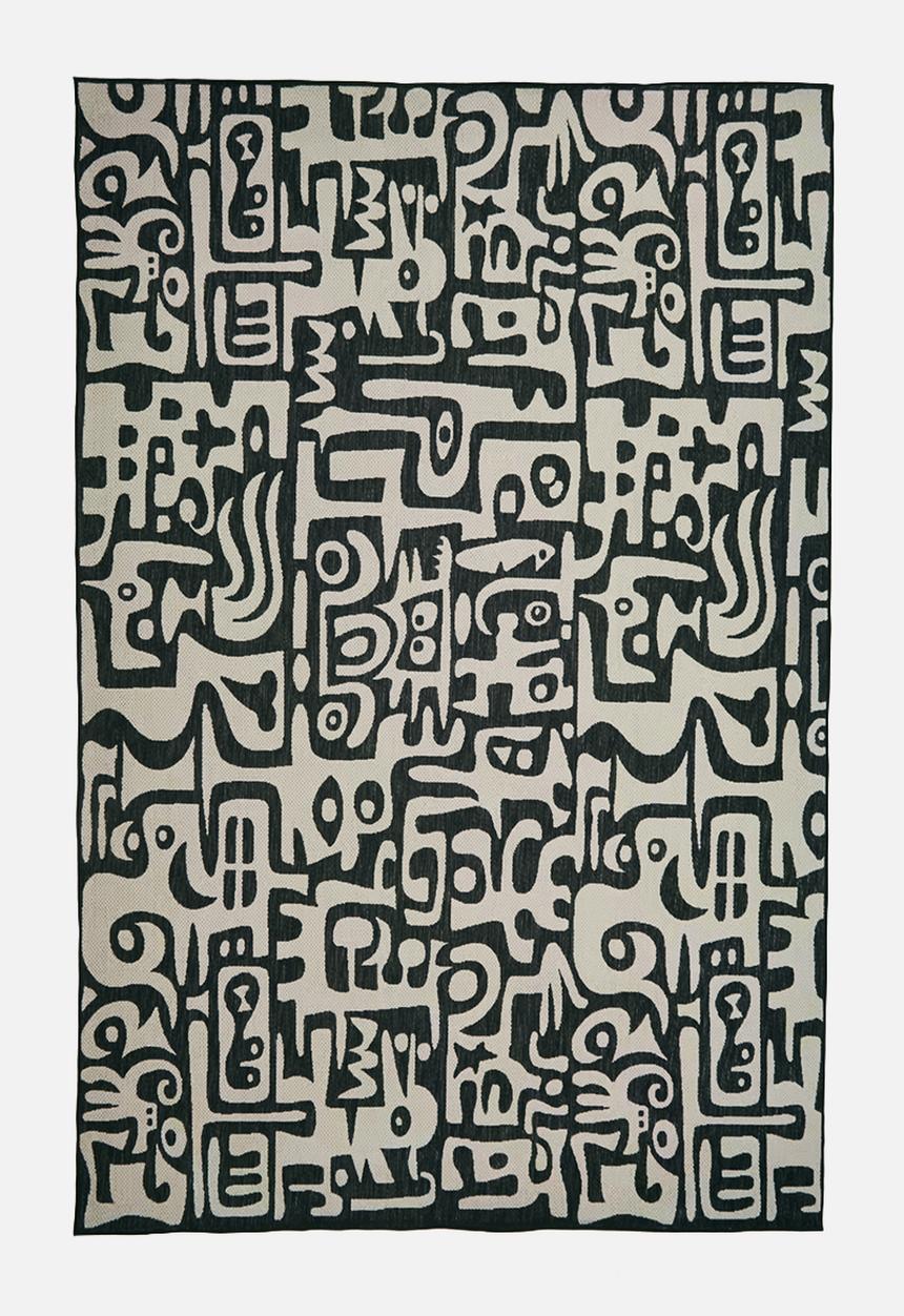 Contemporary abstract rug - black/cream