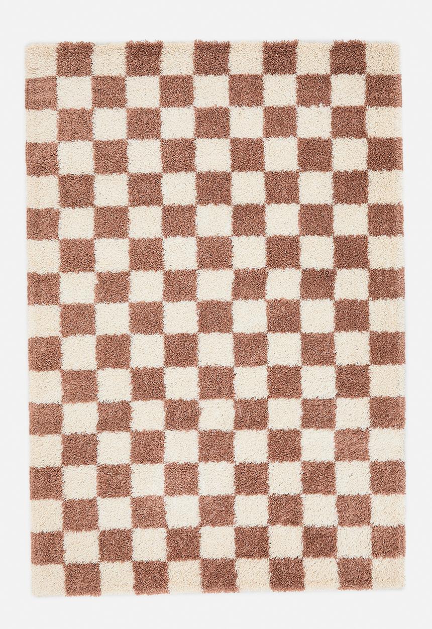 Shaggy Check Rug - rust - 200 x 300