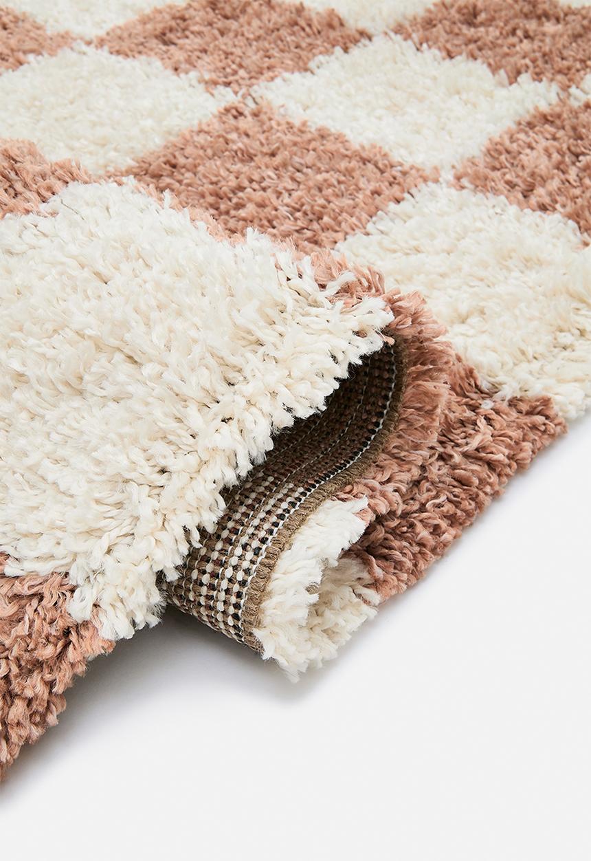 Shaggy Check Rug - rust - 200 x 300