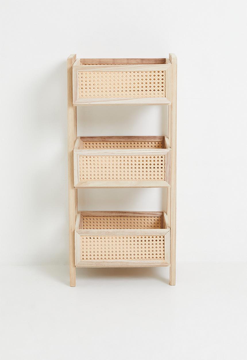 3-tier shelf woven basket drawer shelf - natural