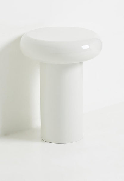 Plush glossy side table - almond