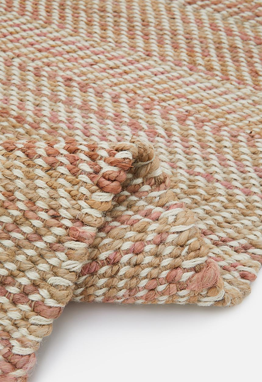 Herringbone Jute Dhurrie Rose - 200x300