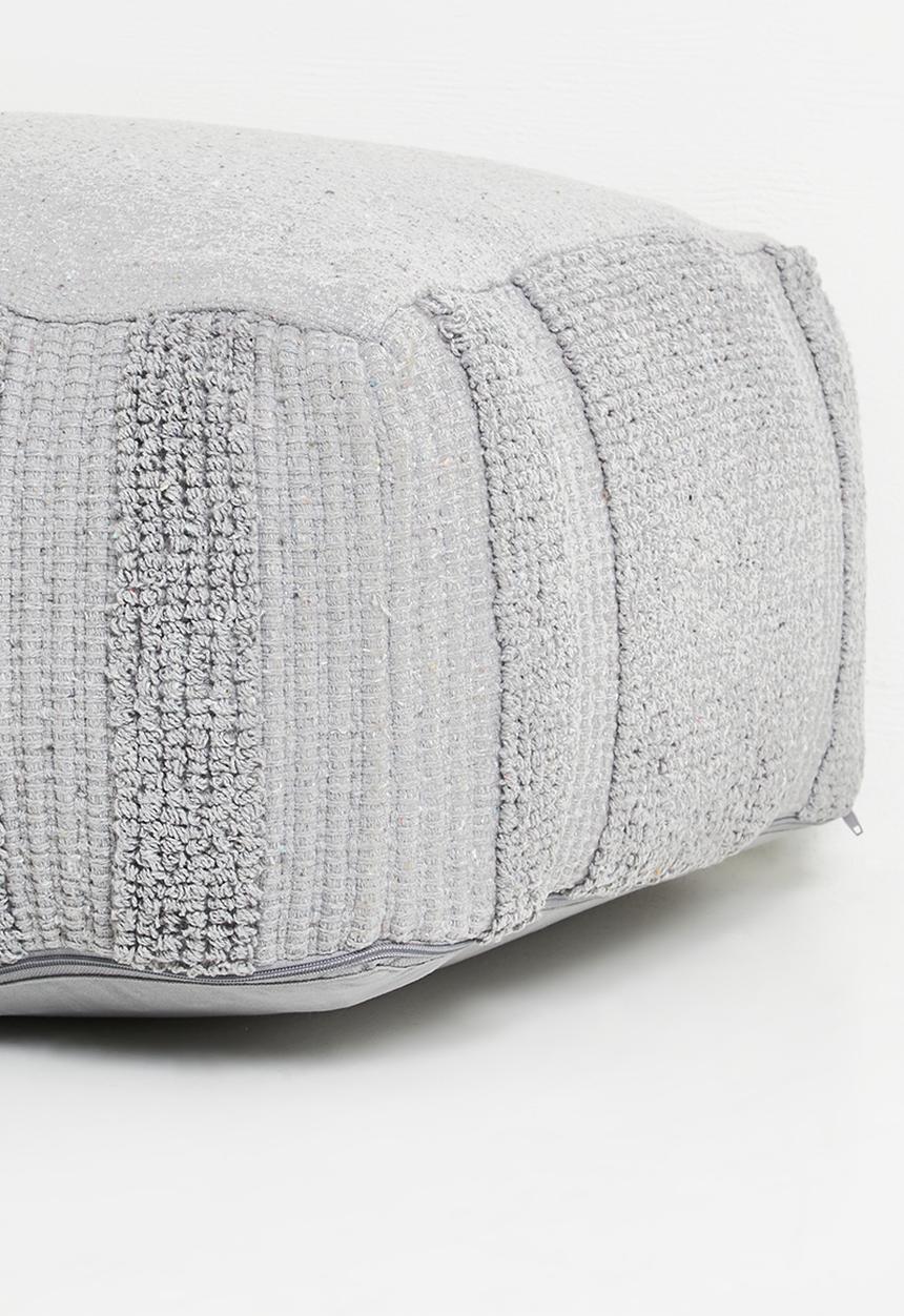 Cotton Woven Pouf - Grey