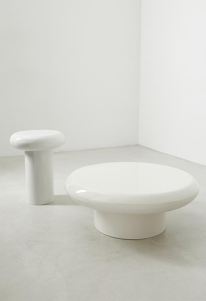 Plush glossy side table - almond