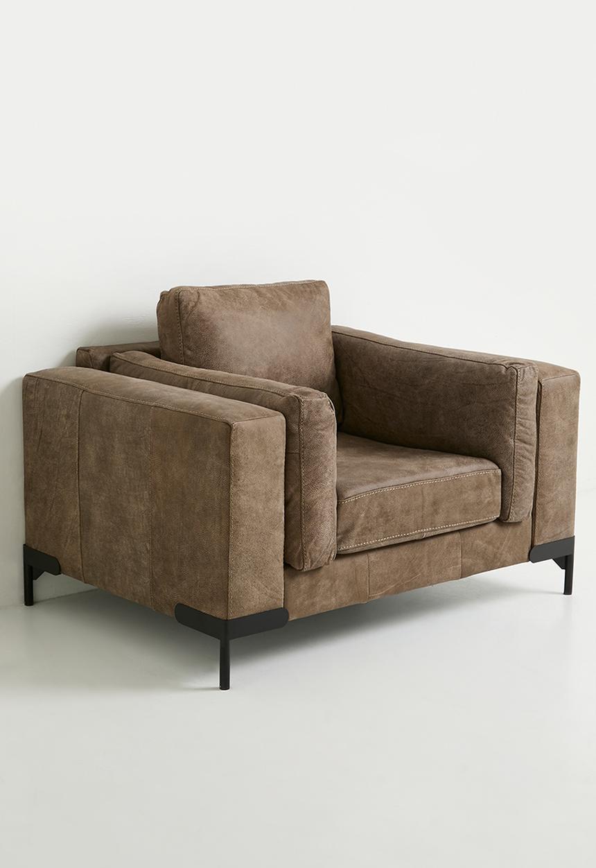 Pablo single seater genuine leather sofa-Stone