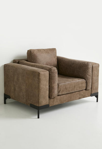 Pablo single seater genuine leather sofa-Stone