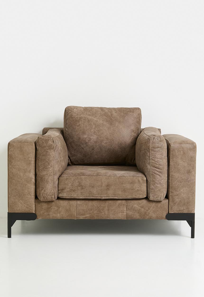 Pablo single seater genuine leather sofa-Stone