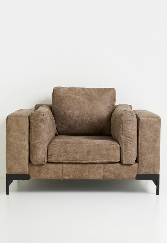 Pablo single seater genuine leather sofa-Stone