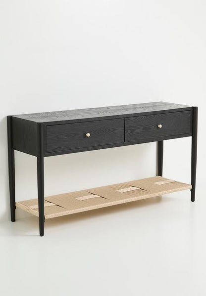 Jericho rattan and wood console-black