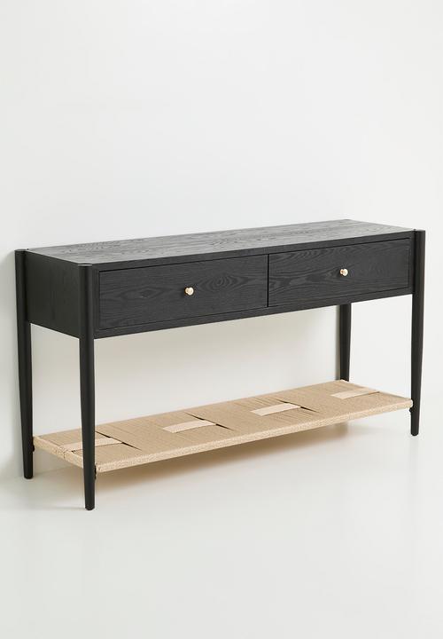 Jericho rattan and wood console-black