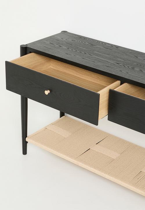 Jericho rattan and wood console-black