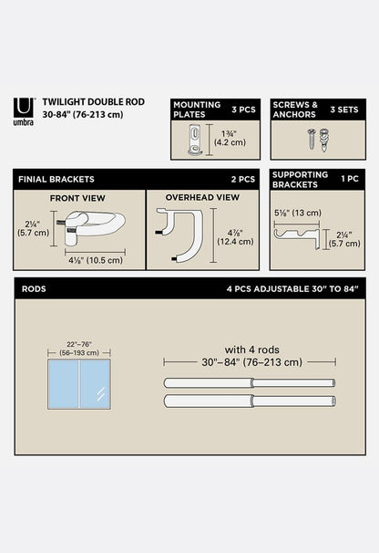 Twilight expandable double curtain rod - black - 168 W x 366 L