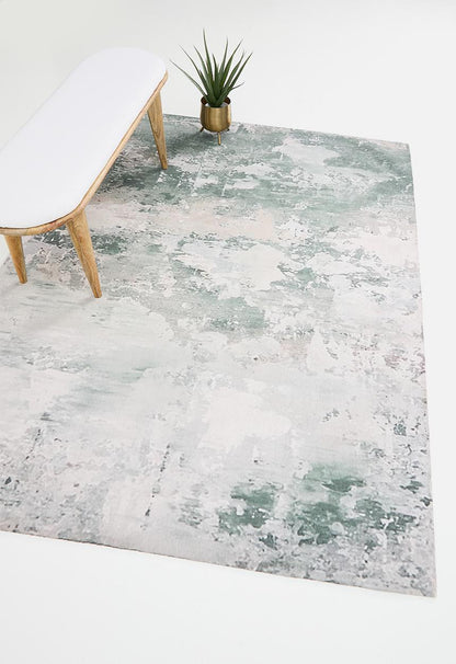 Cotton chenille plush distressed rug - green - 200 x 300