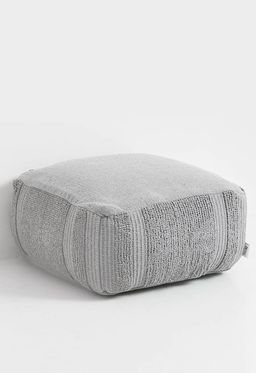 Cotton Woven Pouf - Grey