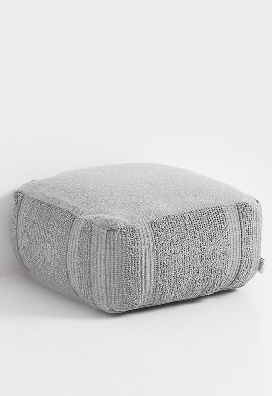 Cotton Woven Pouf - Grey