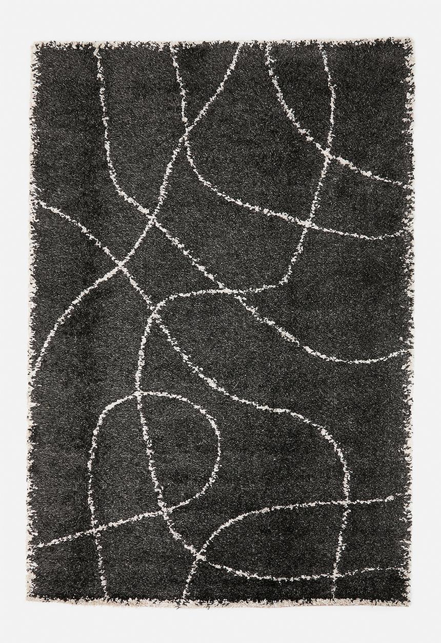 Shaggy Rug Swirl - Black - 200 x 300
