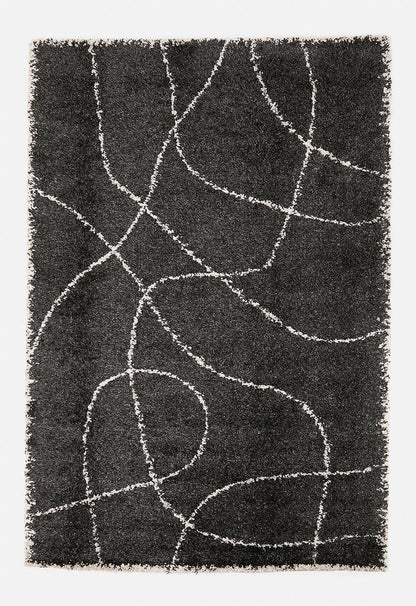 Shaggy Rug Swirl - Black - 200 x 300