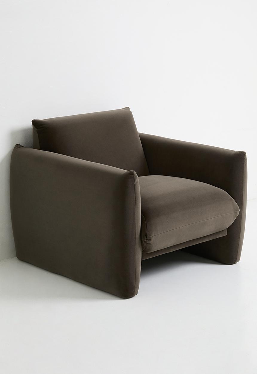 Signe single seater velvet sofa-chocolate grey